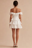 Off the Shoulder A Line Corset Tiered Ruffle Mini Dress