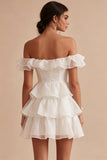 Off the Shoulder A Line Corset Tiered Ruffle Mini Dress