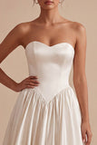White Sweetheart A Line Corset Satin Midi Dress