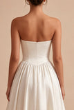 White Sweetheart A Line Corset Satin Midi Dress