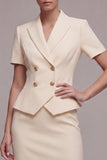 Ivory 2 Piece Peak Lapel Double Breasted Short Business Dress