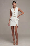 White 2 Piece Notched Lapel Single Breasted Short Business Dress with Belt