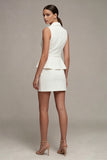 White 2 Piece Notched Lapel Single Breasted Short Business Dress with Belt