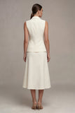 Notched Lapel Ivory 2 Piece Single Breasted Long Business Suits