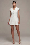 White Single Breasted Notched Lapel A Line Short Blazer Dress