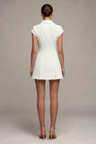 White Single Breasted Notched Lapel A Line Short Blazer Dress