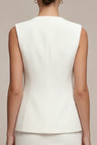 White 2 Piece Round Neck Single Breasted Short Business Dress
