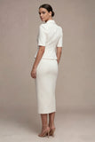 White Single Breasted 2 Piece Notched Lapel Long Business Dress with Pockets