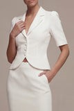 White Single Breasted 2 Piece Notched Lapel Long Business Dress with Pockets