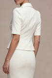 White Single Breasted 2 Piece Notched Lapel Long Business Dress with Pockets