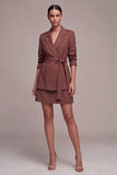 Desert Rose 2 Piece Notched Lapel Double Breasted Short Business Dress with Belt