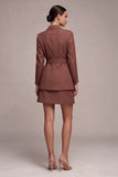 Desert Rose 2 Piece Notched Lapel Double Breasted Short Business Dress with Belt