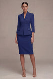 Ivory 3/4 Sleeves Shawl Lapel 2 Piece Single Breasted Midi Business Dress