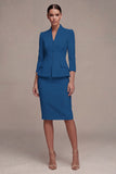 Ivory 3/4 Sleeves Shawl Lapel 2 Piece Single Breasted Midi Business Dress