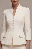 Ivory 3/4 Sleeves Shawl Lapel 2 Piece Single Breasted Midi Business Dress