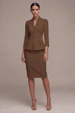 Ivory 3/4 Sleeves Shawl Lapel 2 Piece Single Breasted Midi Business Dress