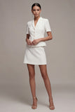 White 2 Piece Notched Lapel Single Breasted Short Business Dress with Sleeves