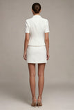 White 2 Piece Notched Lapel Single Breasted Short Business Dress with Sleeves