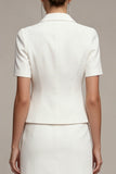 White 2 Piece Notched Lapel Single Breasted Short Business Dress with Sleeves