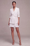2 Piece White Notched Lapel Double Breasted Short Business Dress with Belt