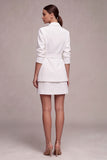 2 Piece White Notched Lapel Double Breasted Short Business Dress with Belt