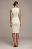 Ivory Single Breasted V-Neck 2 Piece Business Dress