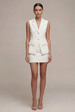 White Short 2 Piece Notched Lapel Slim Fit Single Breasted Business Dress