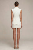 White Short 2 Piece Notched Lapel Slim Fit Single Breasted Business Dress