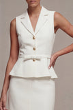 White Midi 2 Piece Notched Lapel Single Breasted Business Dress with Slit
