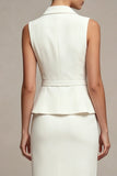 White Midi 2 Piece Notched Lapel Single Breasted Business Dress with Slit