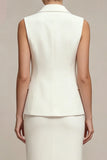 Single Breasted White Midi 2 Piece Notched Lapel Business Dress with Back Slit