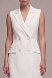 Short White Double Breasted Peak Lapel Blazer Dress