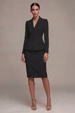Ivory Long Sleeves 2 Piece Notched Lapel Midi Business Dress with Slit