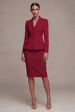 Ivory Long Sleeves 2 Piece Notched Lapel Midi Business Dress with Slit