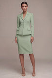 Ivory Long Sleeves 2 Piece Notched Lapel Midi Business Dress with Slit