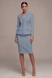 Ivory Long Sleeves 2 Piece Notched Lapel Midi Business Dress with Slit
