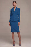 Ivory Long Sleeves 2 Piece Notched Lapel Midi Business Dress with Slit