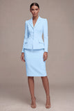 Ivory Long Sleeves 2 Piece Notched Lapel Midi Business Dress with Slit