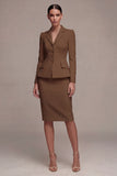 Ivory Long Sleeves 2 Piece Notched Lapel Midi Business Dress with Slit