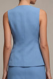 Steel Blue 2 Piece Round Neck Short Single Breasted Business Dress