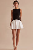 Black and White A Line Satin Mini Dress