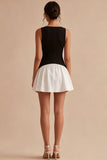 Black and White A Line Satin Mini Dress