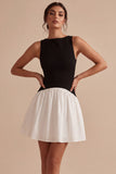 Black and White A Line Satin Mini Dress