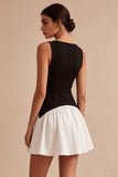 Black and White A Line Satin Mini Dress