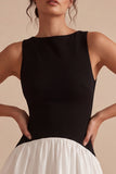 Black and White A Line Satin Mini Dress