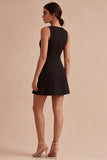 A Line Bateau Neck Satin Little Black Dress
