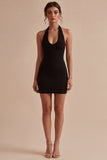 Simple Halter Bodycon Satin Little Black Dress
