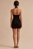 Simple Halter Bodycon Satin Little Black Dress