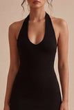 Simple Halter Bodycon Satin Little Black Dress