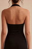 Simple Halter Bodycon Satin Little Black Dress